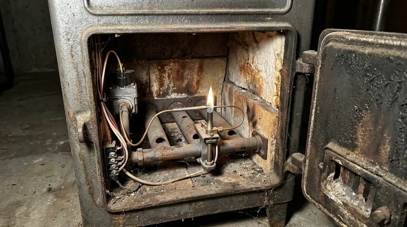 Cast iron boiler burner and pilot assembly