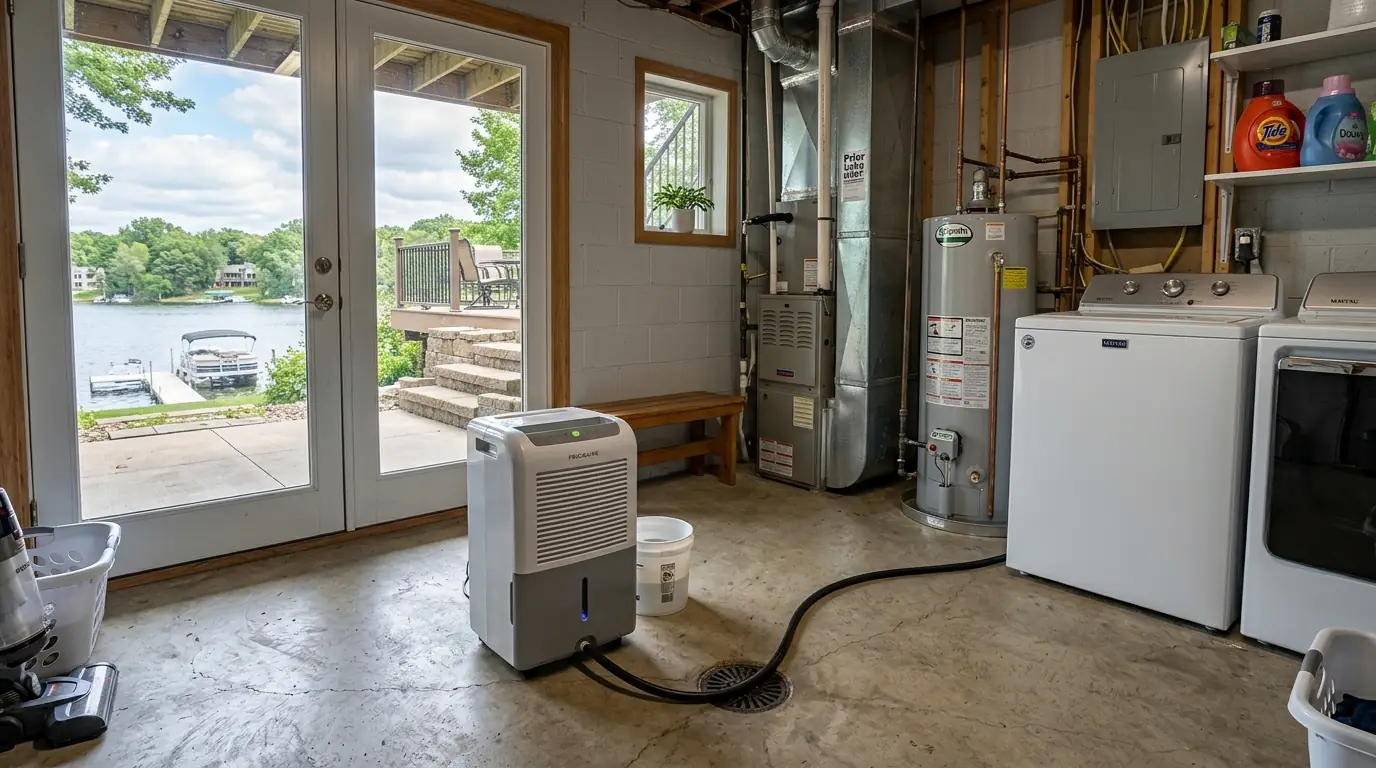 Lake home in Prior Lake with a walkout lower level and a dehumidifier in the utility room, nhavfd Minneapolis