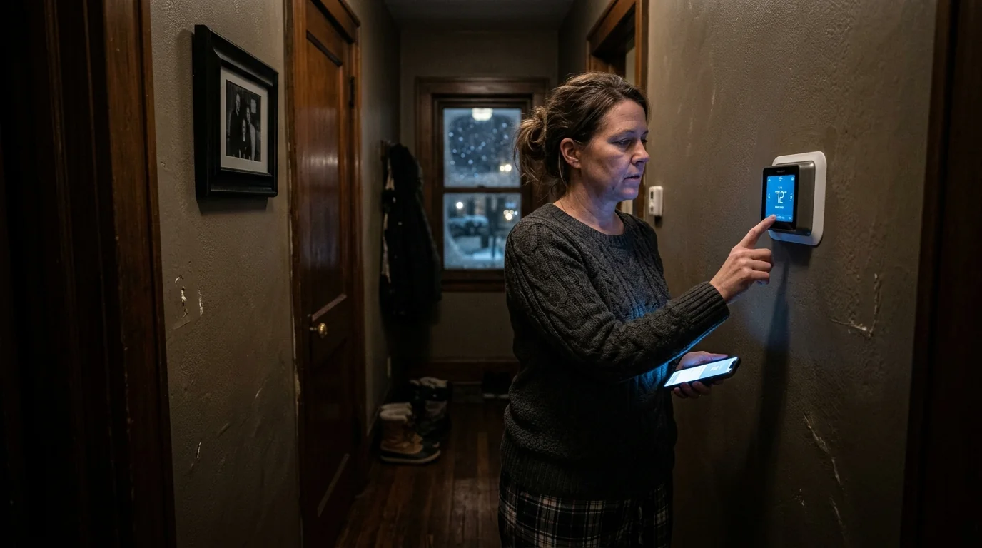 Checking the thermostat during a no heat night