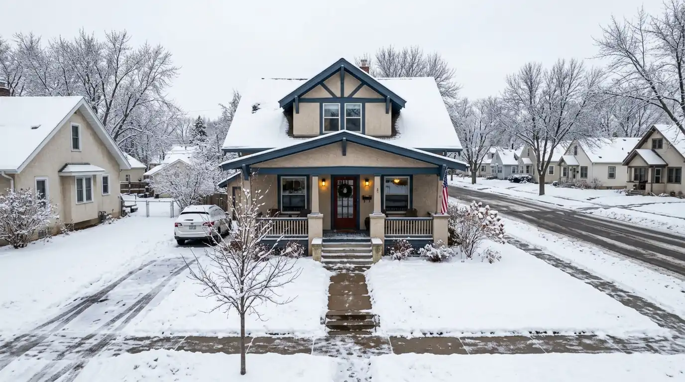 Owner-occupied single-family house in Lind-Bohanon on the north side of Minneapolis in winter, nhavfd Minneapolis