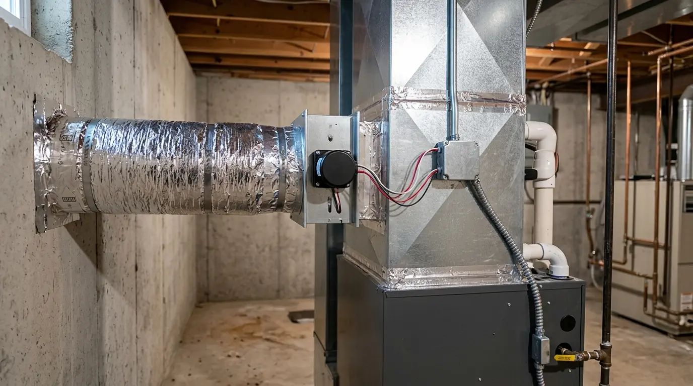 Make-up air damper tied into a furnace return