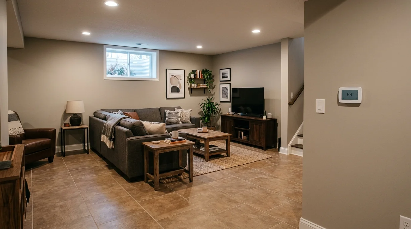 Finished basement with radiant floor heat
