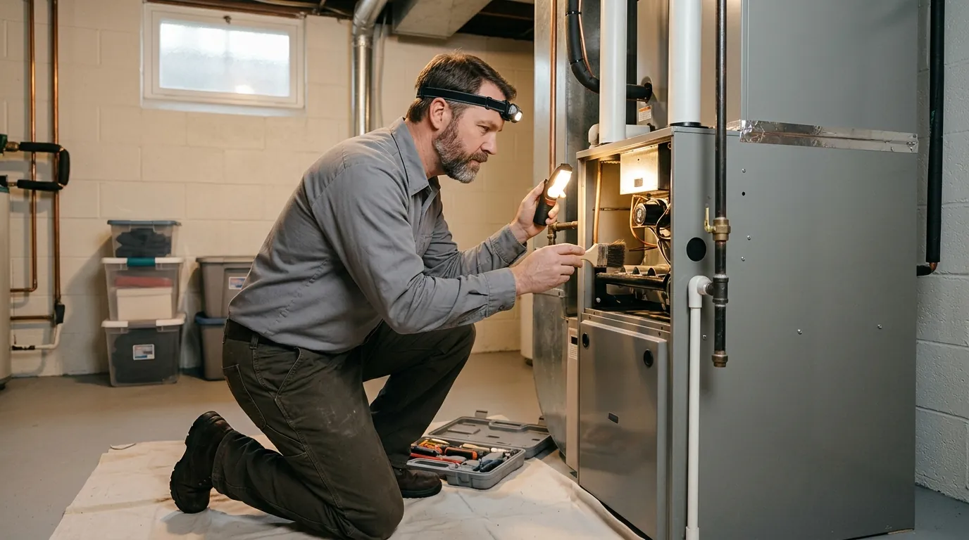 Well-kept Hale home in south Minneapolis with a technician performing a furnace tune-up, nhavfd Minneapolis