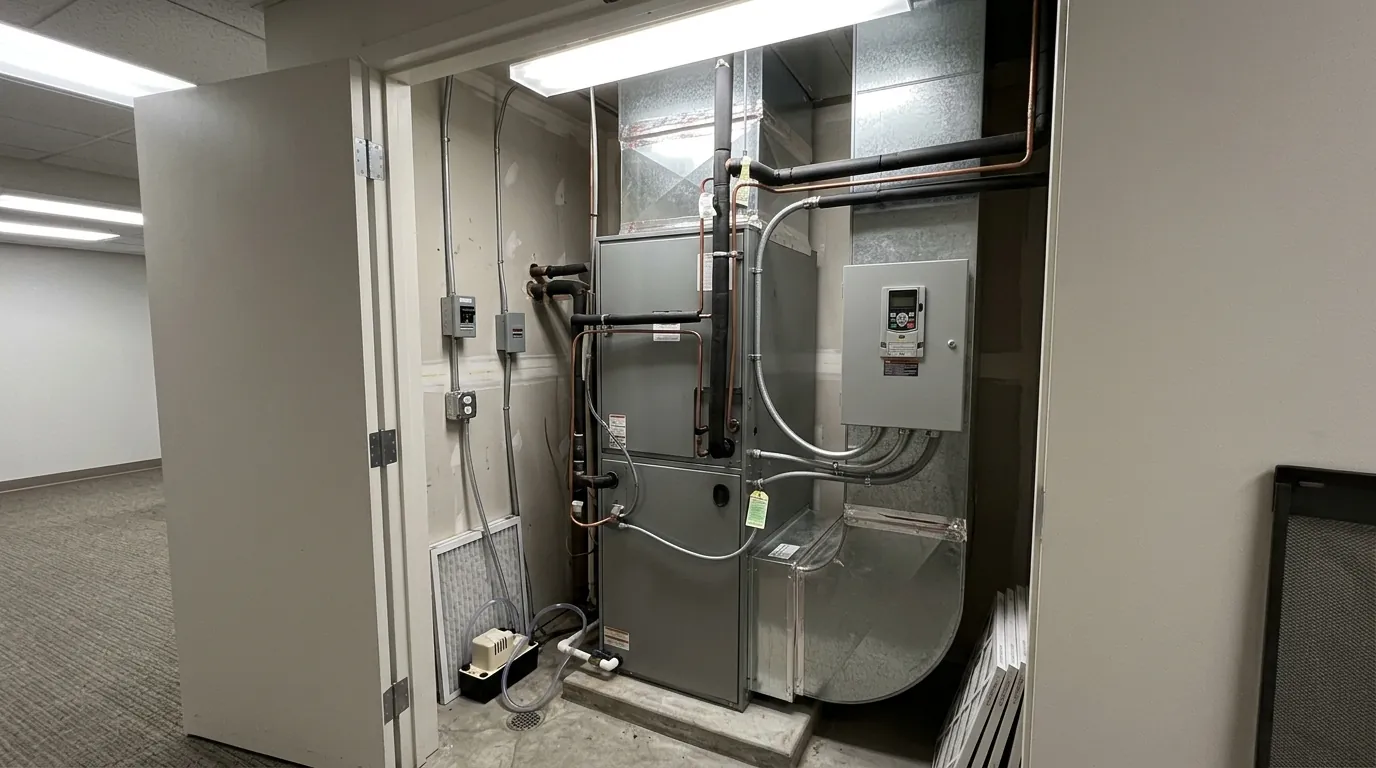 Split system furnace in a small commercial mechanical closet
