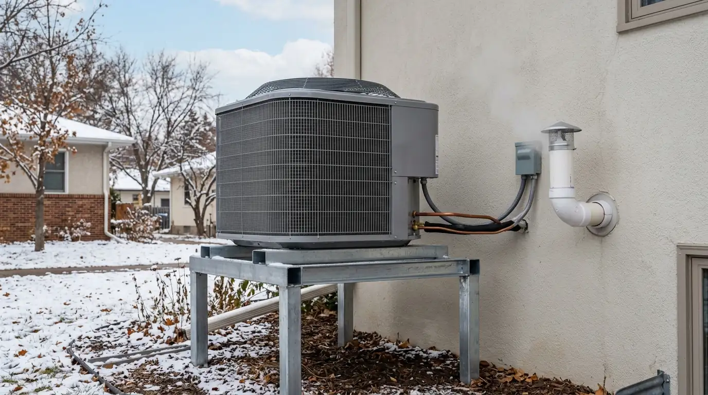 Dual fuel heat pump next to a furnace vent