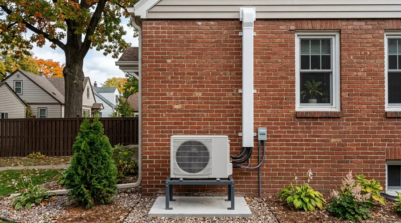 Line set cover on an exterior wall to a mini split outdoor unit