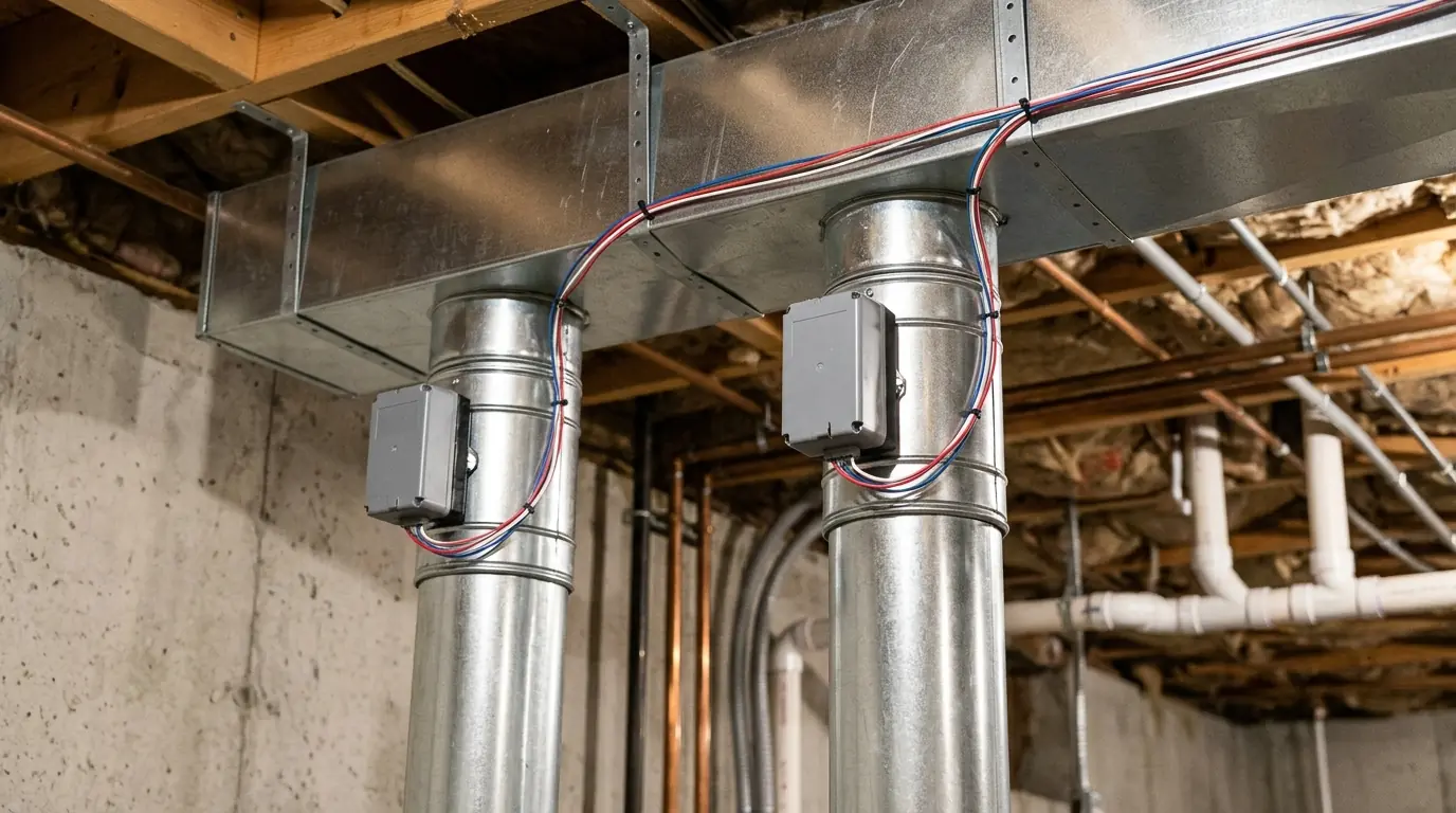 Motorized dampers in basement duct branches