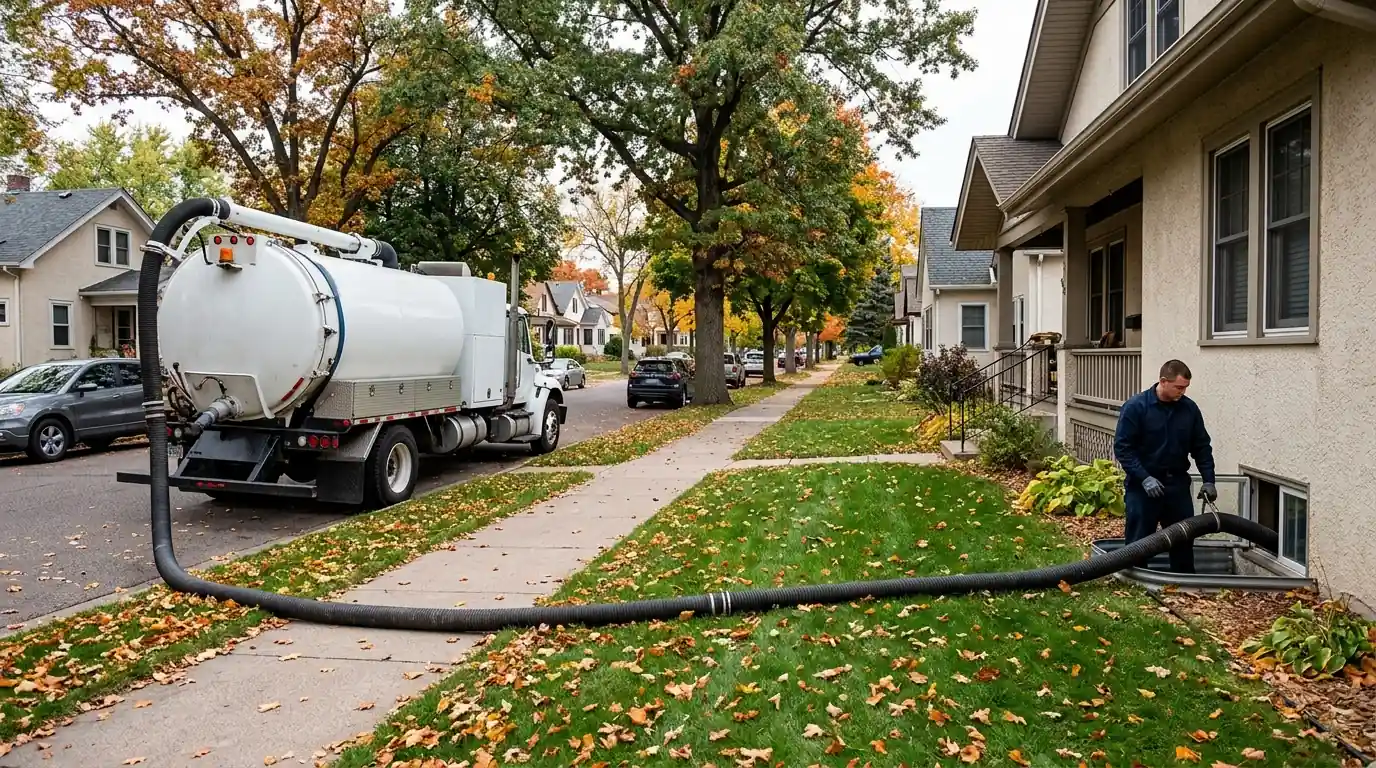 Duct cleaning vacuum hose run into a basement