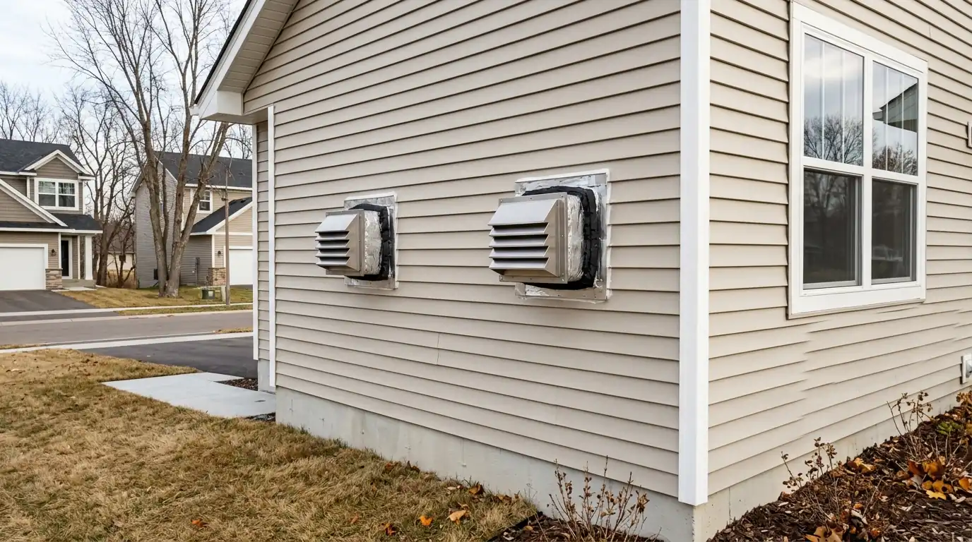 HRV intake and exhaust hoods on a new home