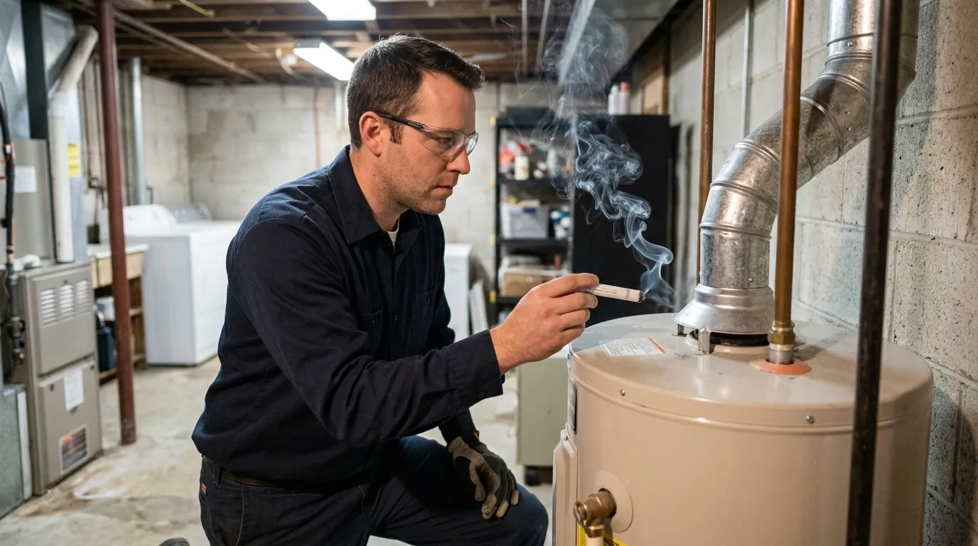 Checking water heater draft at the vent hood
