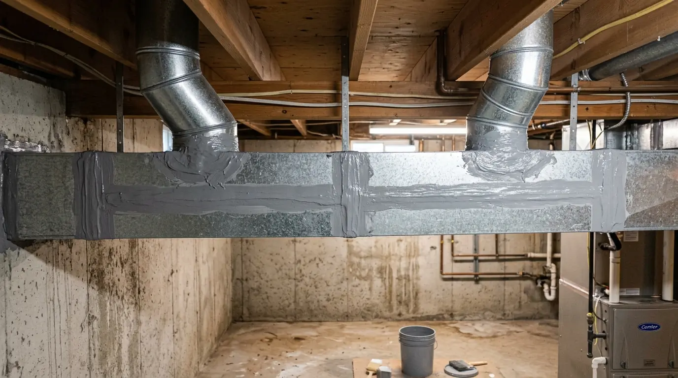 Basement trunk line sealed with mastic