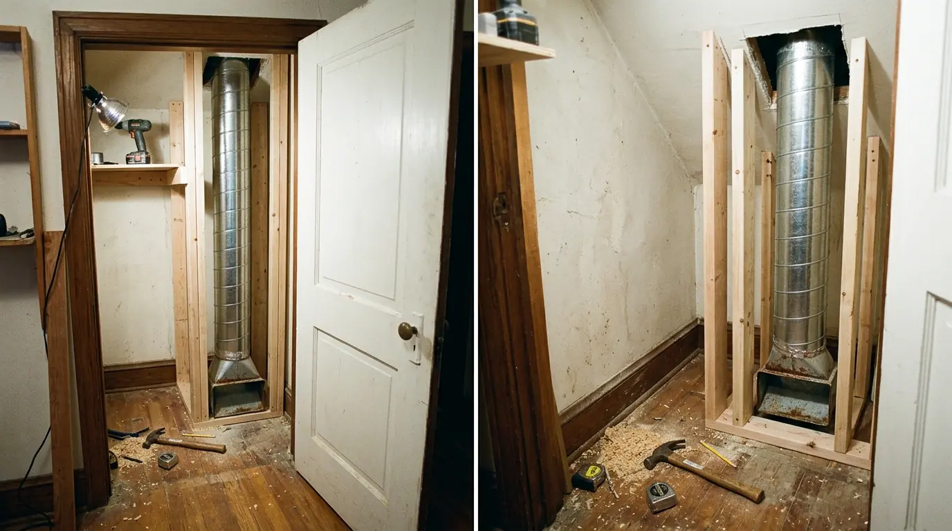 Duct chase built in a closet for a forced air conversion