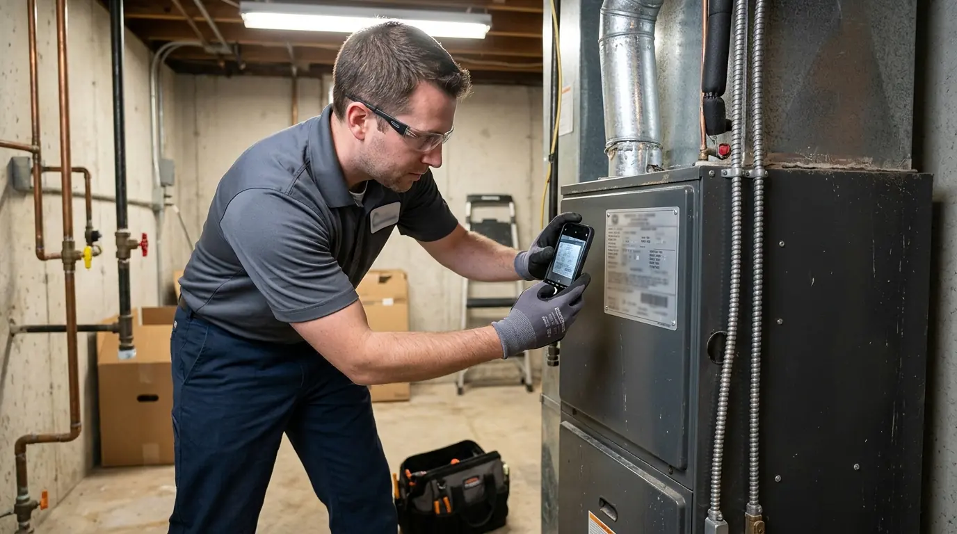 Recording a furnace data plate during an inspection
