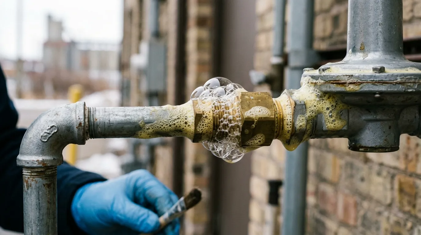 Soap bubbles showing a refrigerant leak at a fitting