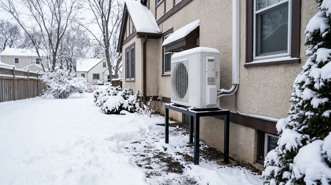 Mini split outdoor unit raised above snow