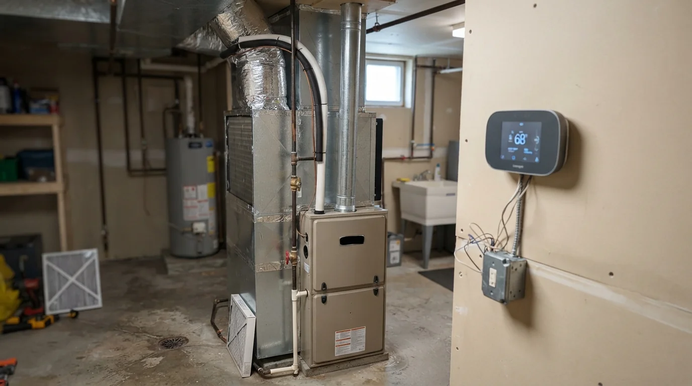 Dual-fuel heat pump coil on a gas furnace