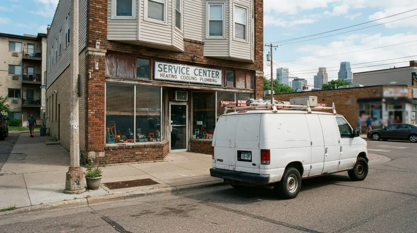 NHA VFD heating and cooling shop front with a service van