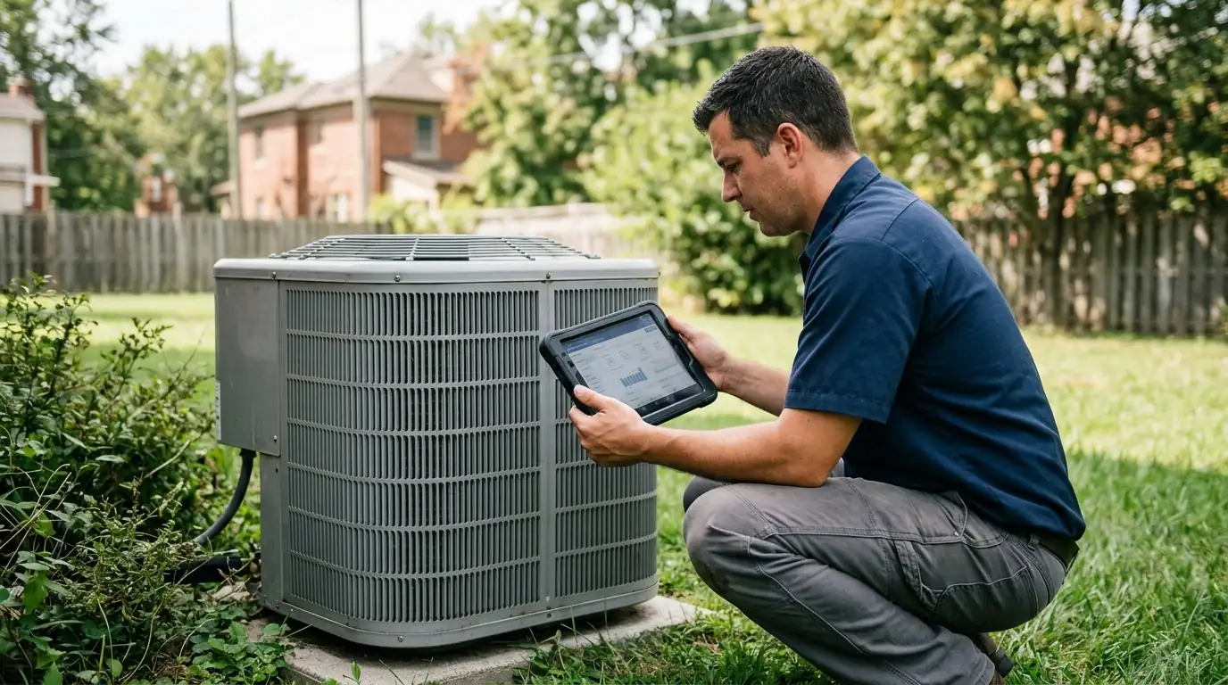 AC tune-up readings recorded on a tablet