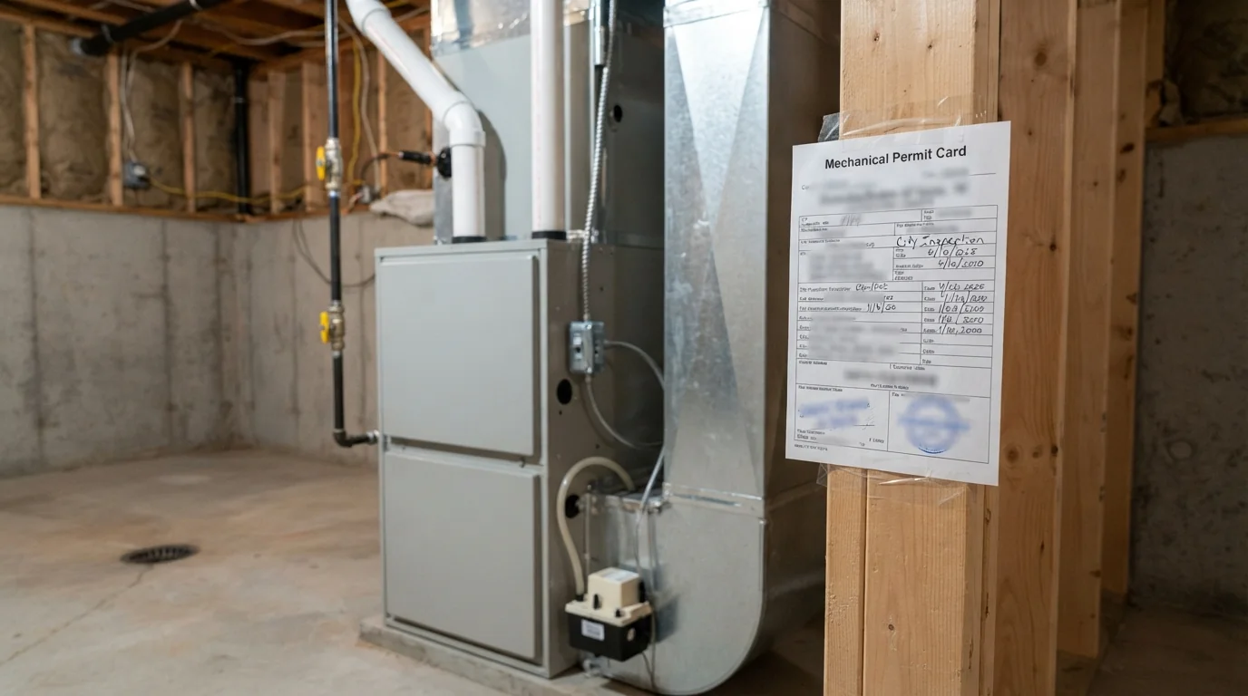 Permit posted near a new furnace