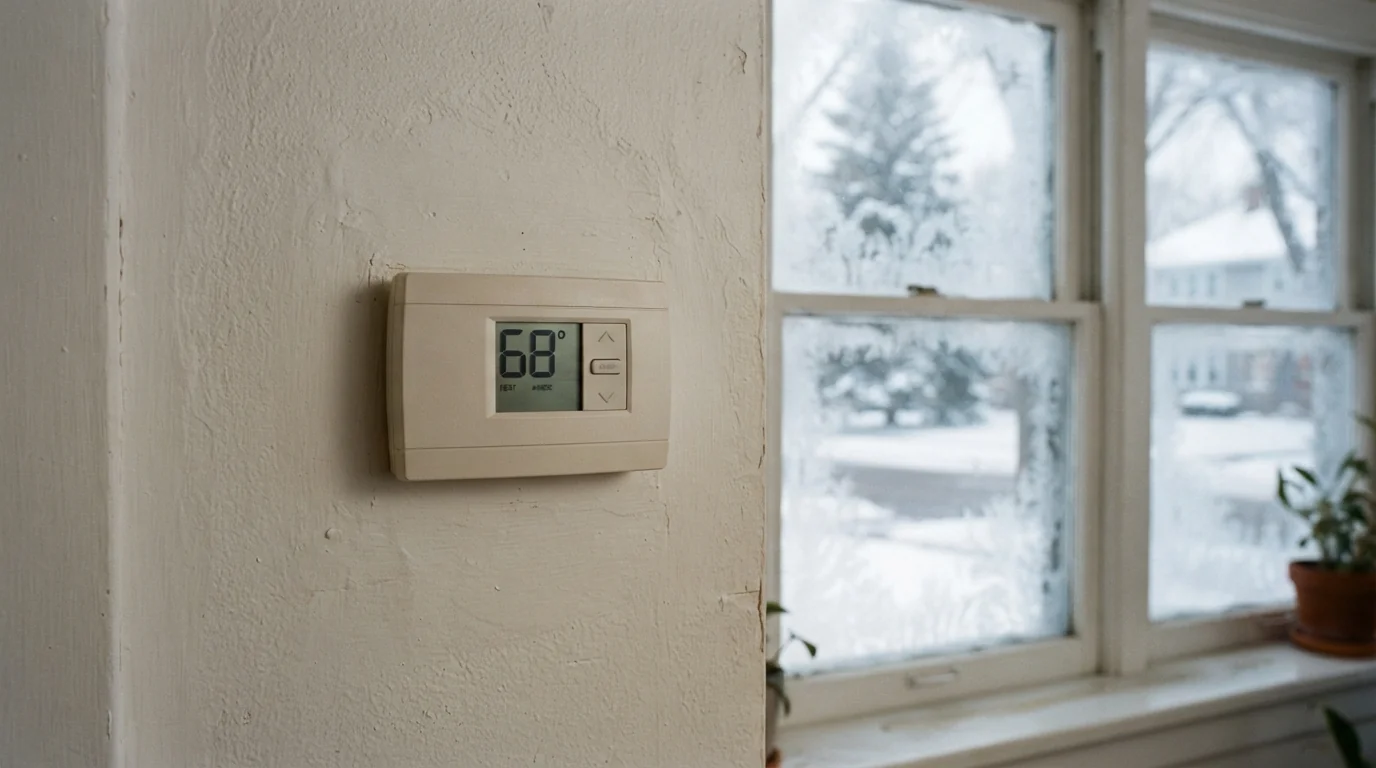 Thermostat reading 68 degrees in a Minneapolis home in winter