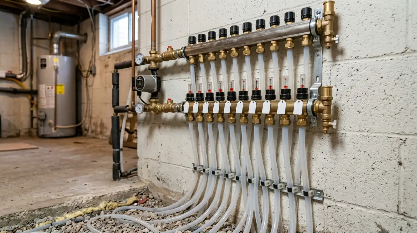 Radiant floor manifold with loop flow meters