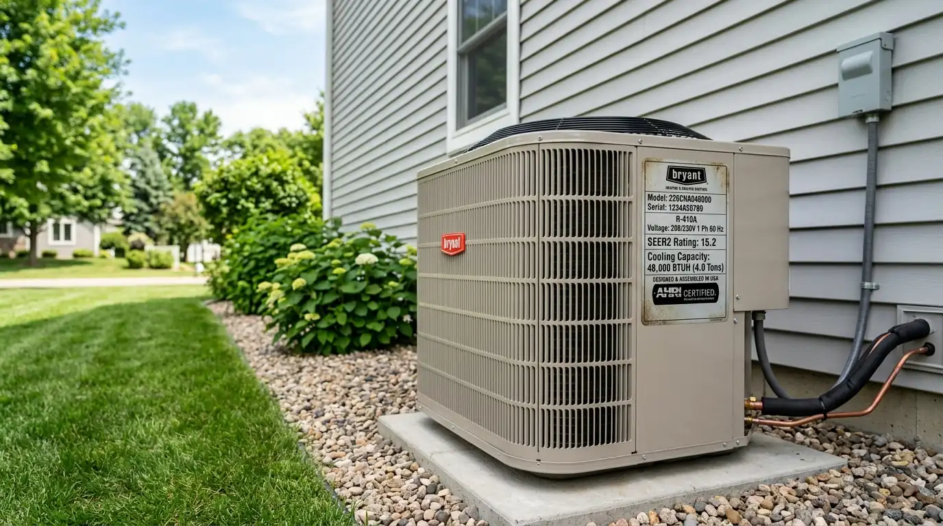 AC condenser nameplate with SEER2 rating